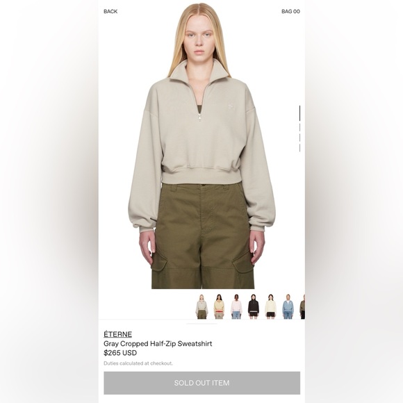 Women's Grey (taupe) Quarter-Zip French Terry Cropped Sweatshirt in Medium ✨ - Picture 5 of 6